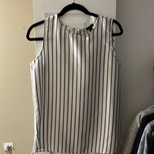 Striped navy and pink blouse.